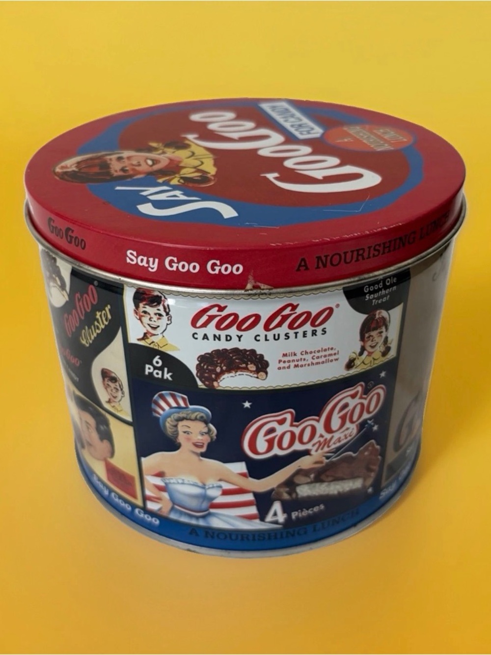 Vintage Repro Say Goo Goo For Candy Tin Standard Candy Co. Goo Goo Clusters 6”